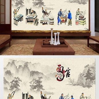 Vintage ink noodle shop background wall