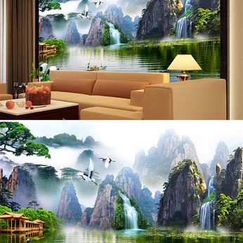 Landscape painting Alpine crane welcome pine background wall