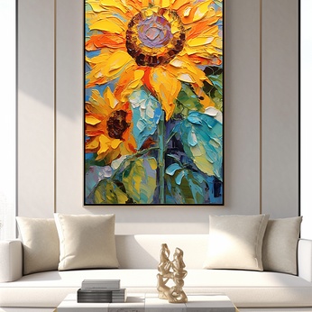 Scraper Texture Sunflower Oil Painting Living Room Decor Painting