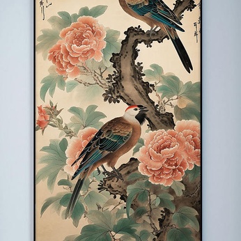 Chinese decorative painting with long-tailed peony pencil