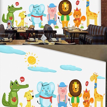 Kindergarten cartoon animal children background wall pattern