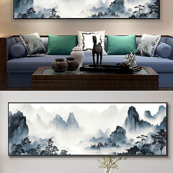 Riverside Chinese Style Ink Landscape Illustration New Chinese Decorative Painting