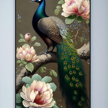 Chinese-style flower branches peacock pen decorative painting