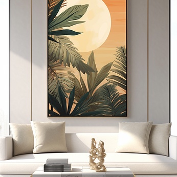 Light luxury indoor greenery Gilded geometric cutting Living room decorative painting