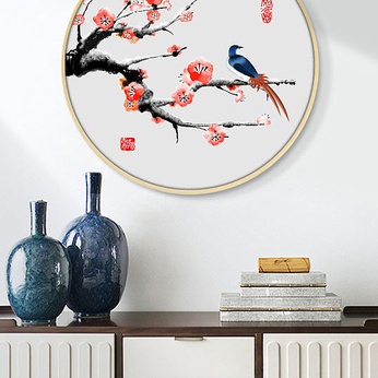 New Chinese hand-painted plum blossom bird porch background wall decorative painting