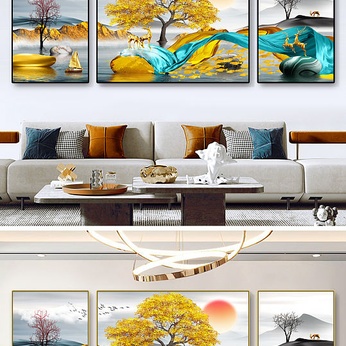 New Chinese stone to run elk ribbon fortune tree living room decorative painting