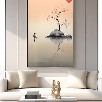 Simple red new Chinese ink interior decoration painting