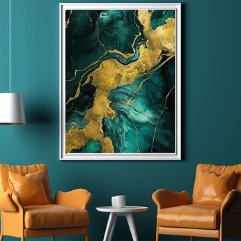 Green Gold Modern Gongjin Fluid Abstract Decoration Painting Studio