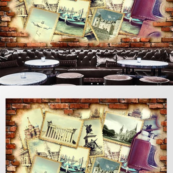 Vintage Nostalgic Old Photo Scenic Restaurant Bar Background Wall