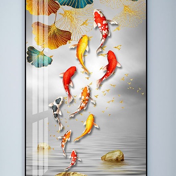 Ginkgo Leaf Nine Fish Goldfish Carp Yearly Fish Decorative Painting