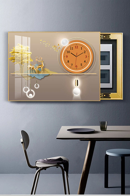 Modern Light Luxury Gold Deer Fortune Tree Clock Electric Meter Box Painting