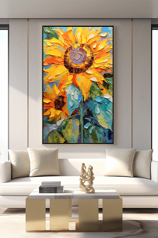 Scraper Texture Sunflower Oil Painting Living Room Decor Painting