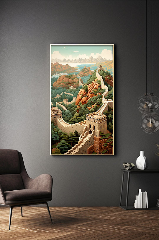 Fashion Chinese Great Wall Beijing Great Wall Paper-cut Style Illustration Decorative Painting