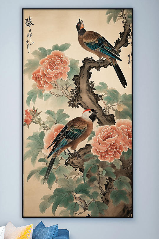 Chinese decorative painting with long-tailed peony pencil