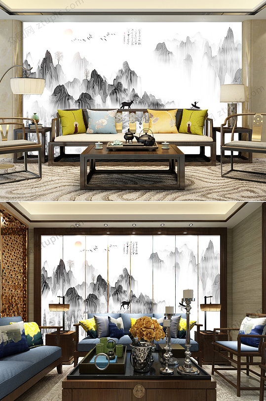 New Chinese style ink painting background wall design