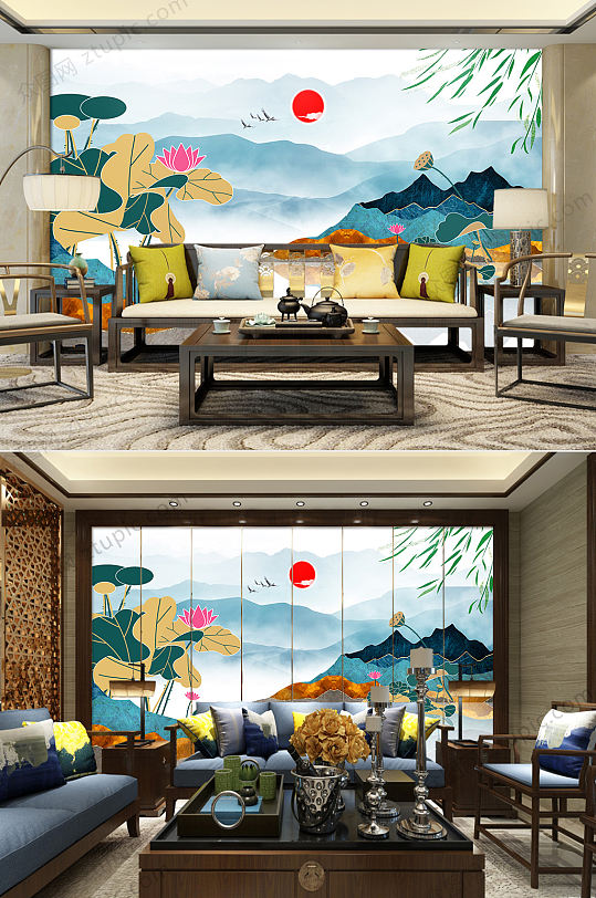 Creative Lotus landscape background wall